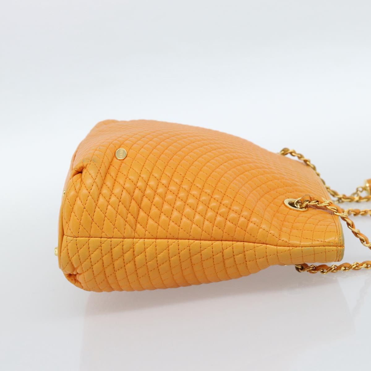 BALLY Chain Shoulder Bag Leather Orange Gold Auth 184515
