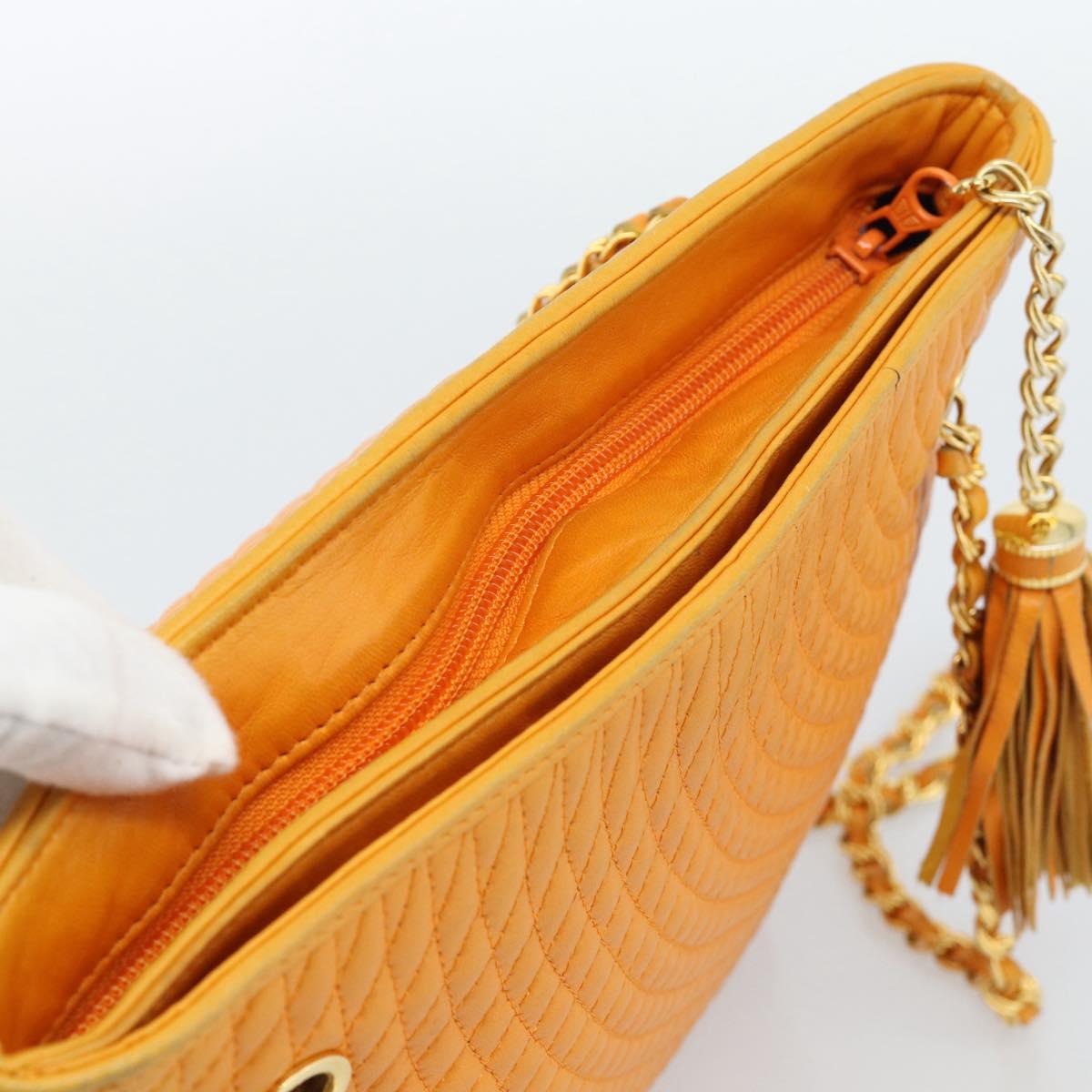 BALLY Chain Shoulder Bag Leather Orange Gold Auth 184515