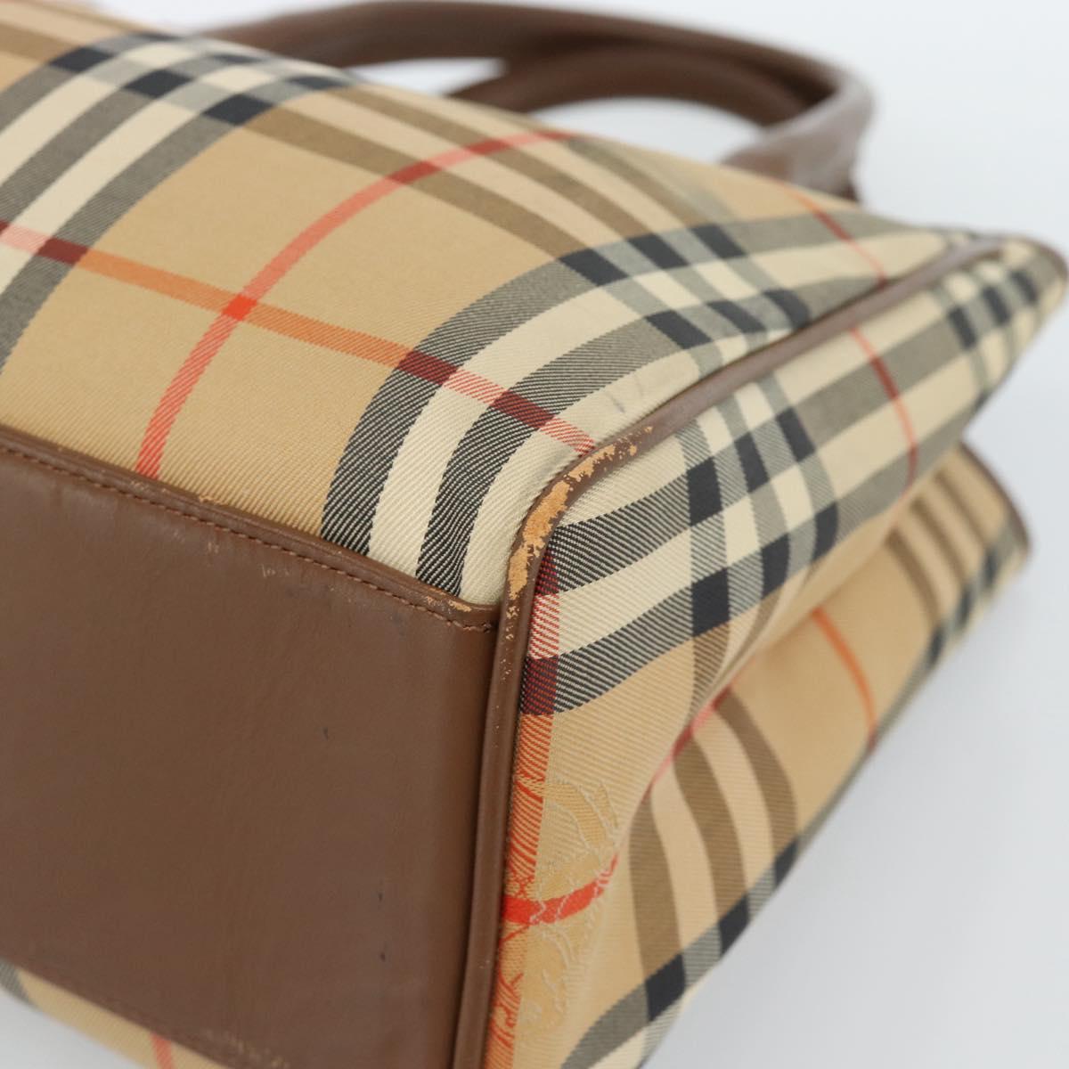 Burberrys Nova Check Hand Bag Canvas Beige Gold Auth 184516