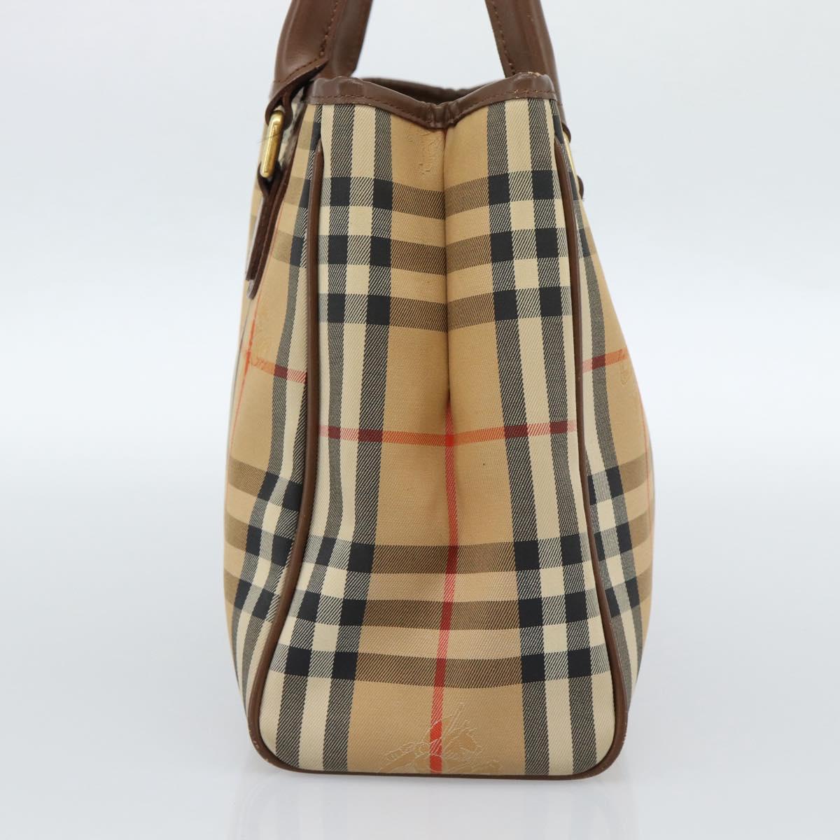 Burberrys Nova Check Hand Bag Canvas Beige Gold Auth 184516