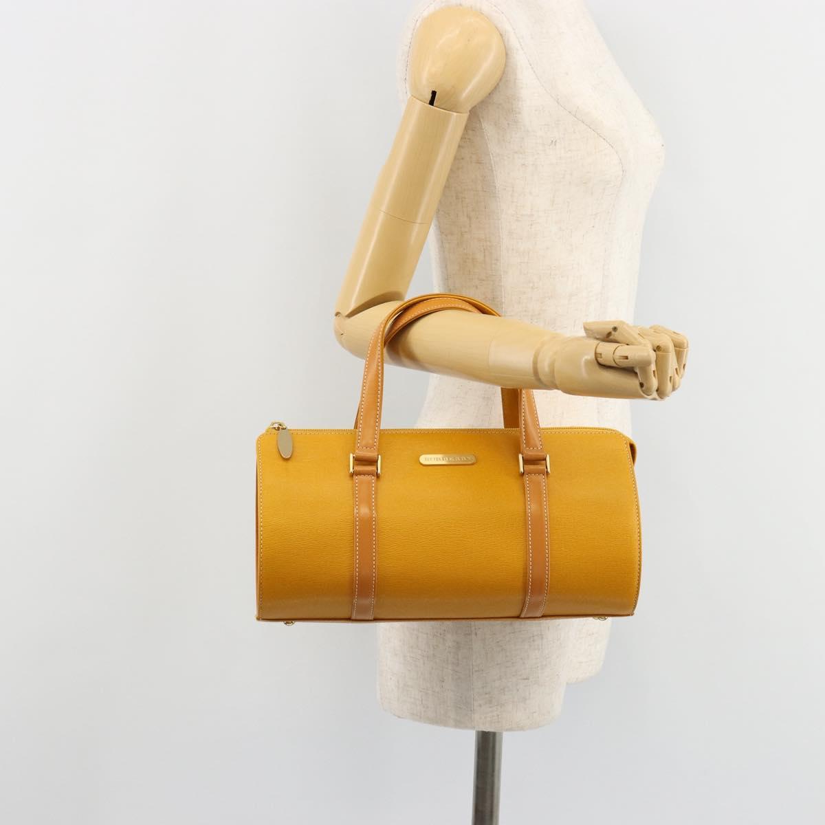 BURBERRY Hand Bag Leather Beige Gold Auth 184517A