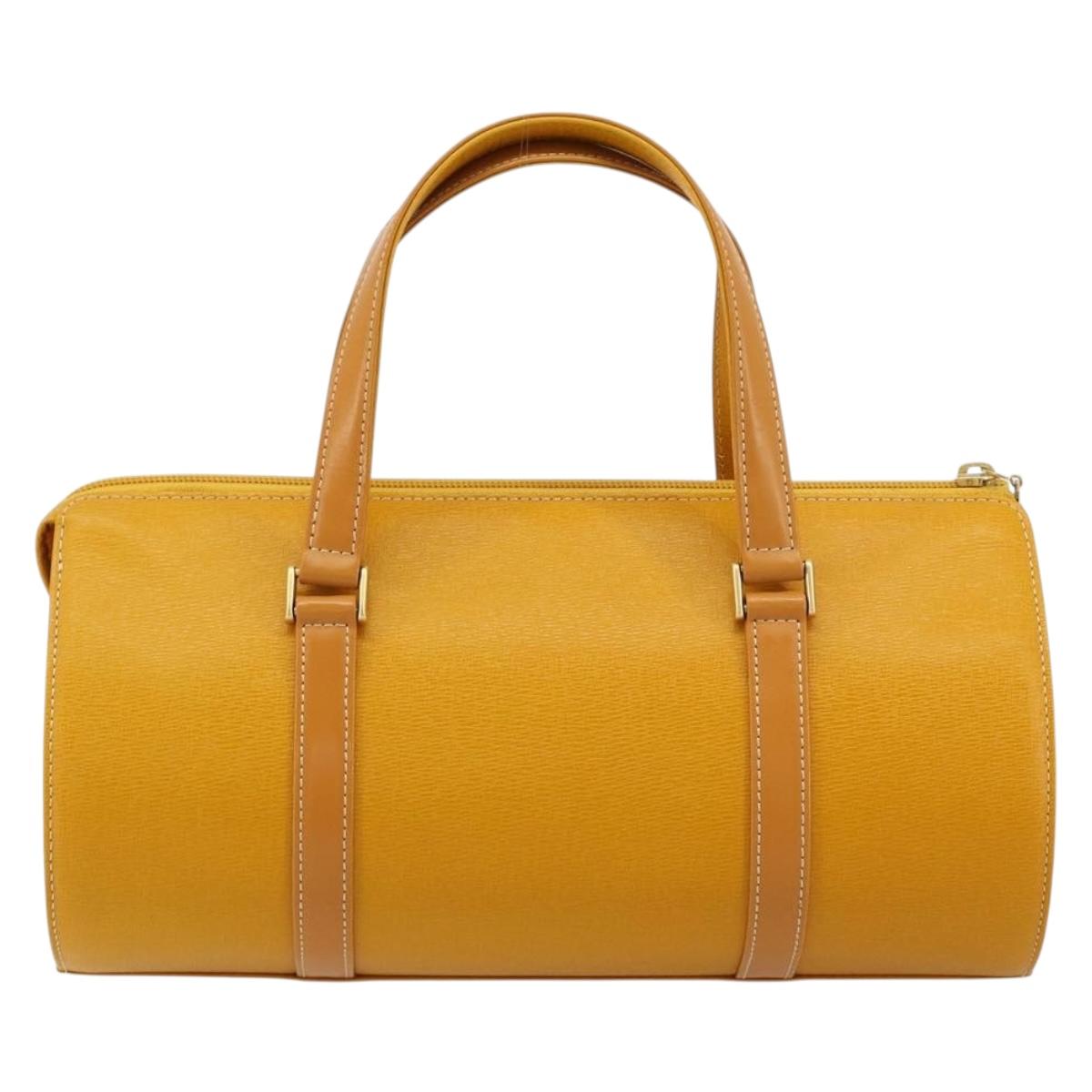 BURBERRY Hand Bag Leather Beige Gold Auth 184517A