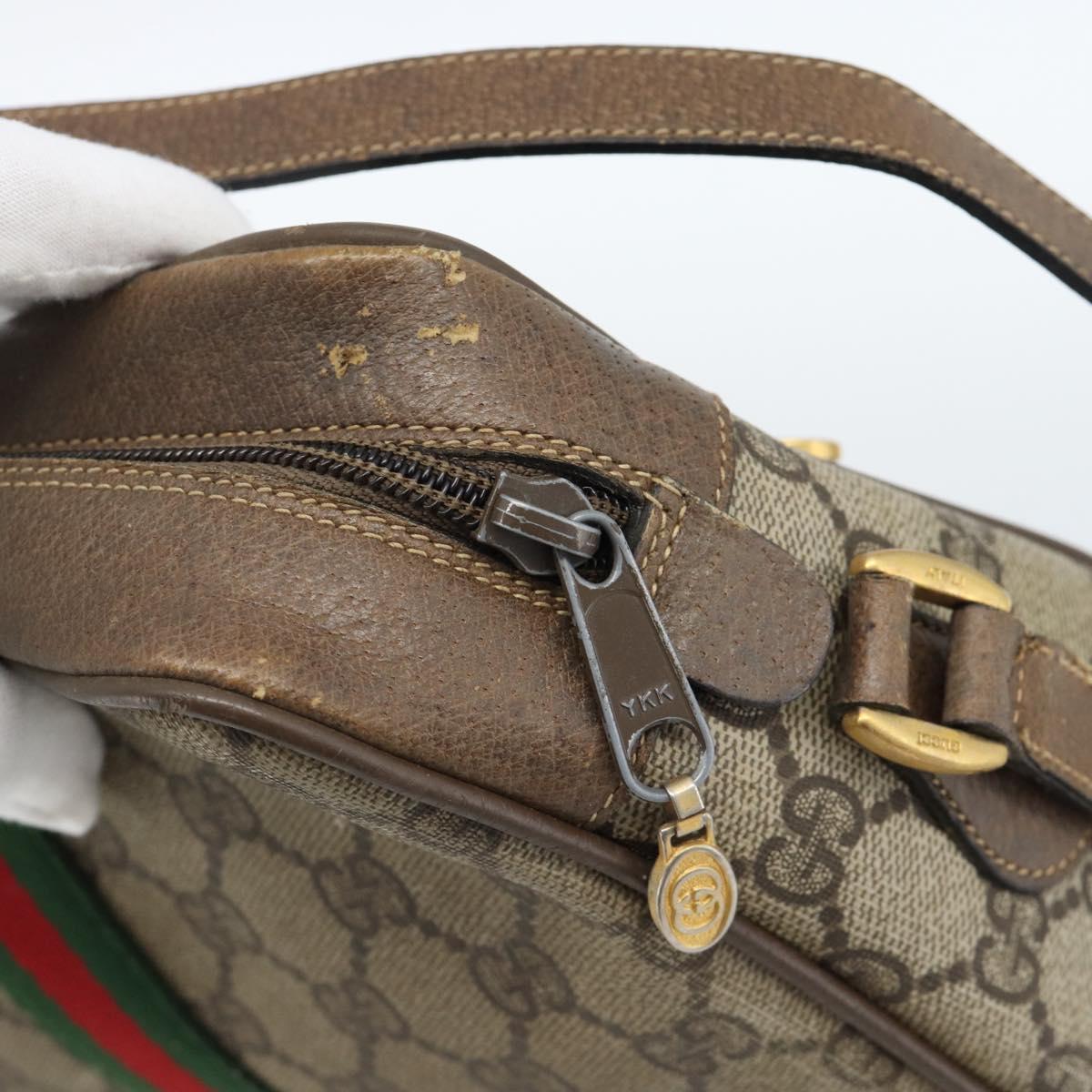 GUCCI GG Supreme Web Sherry Line Bag PVC Beige Gold 75 02 004 Auth 184518