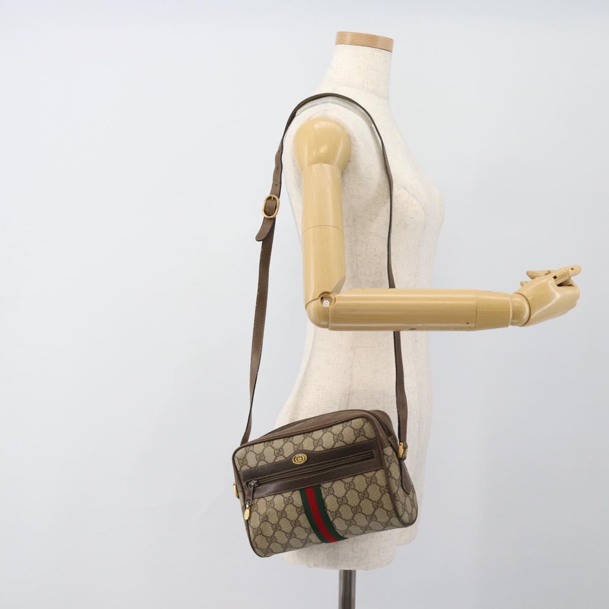 GUCCI GG Supreme Web Sherry Line Bag PVC Beige Gold 75 02 004 Auth 184518