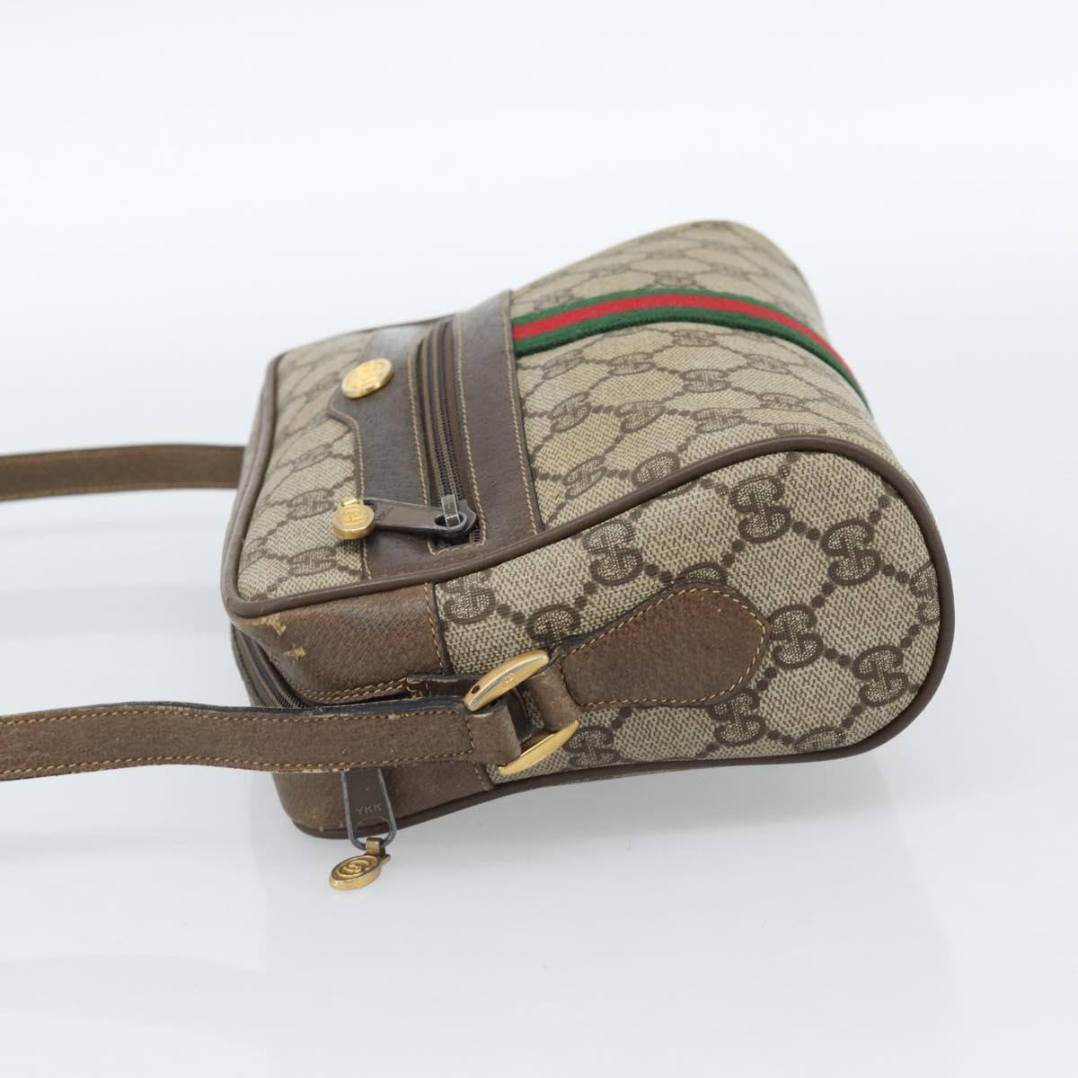 GUCCI GG Supreme Web Sherry Line Bag PVC Beige Gold 75 02 004 Auth 184518