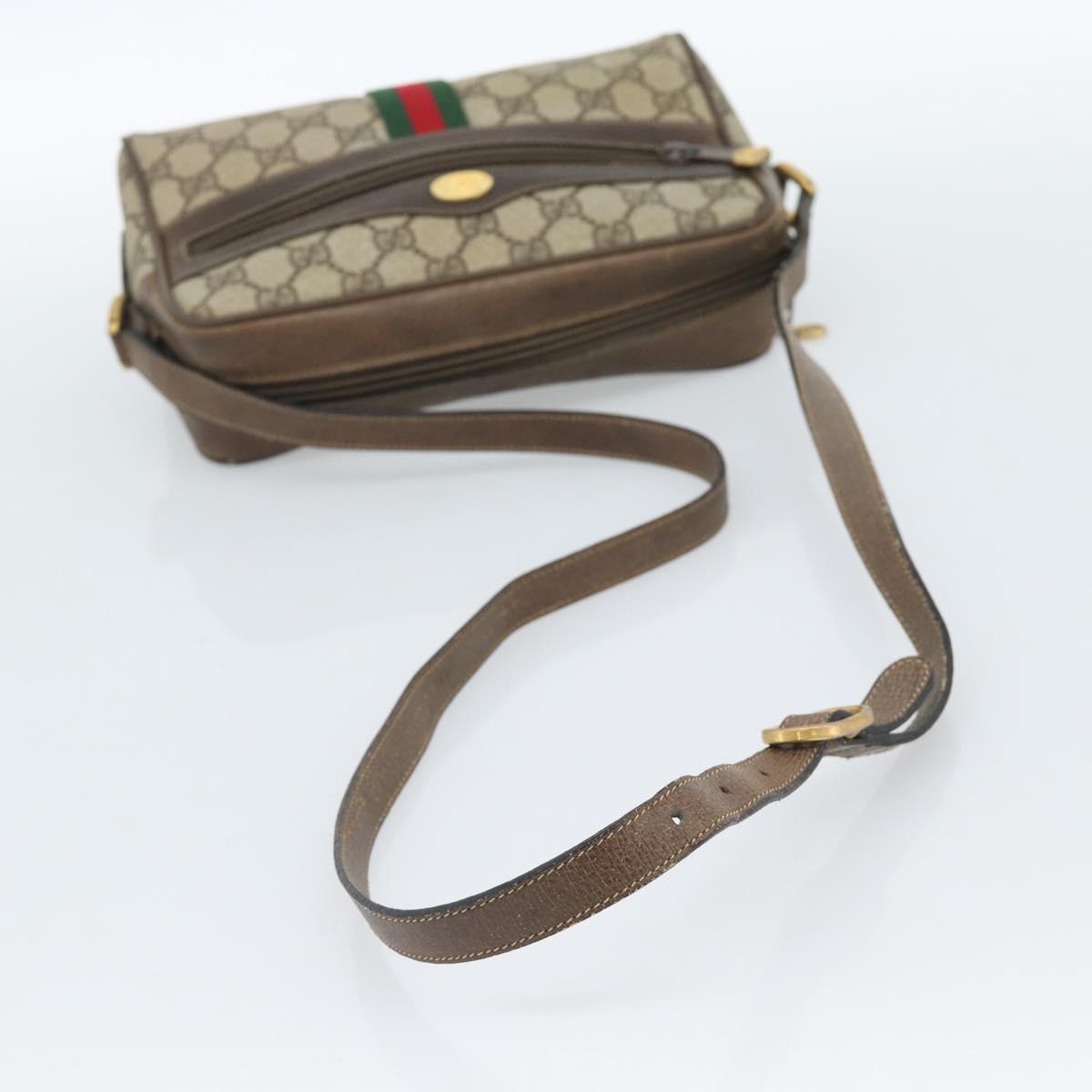 GUCCI GG Supreme Web Sherry Line Bag PVC Beige Gold 75 02 004 Auth 184518