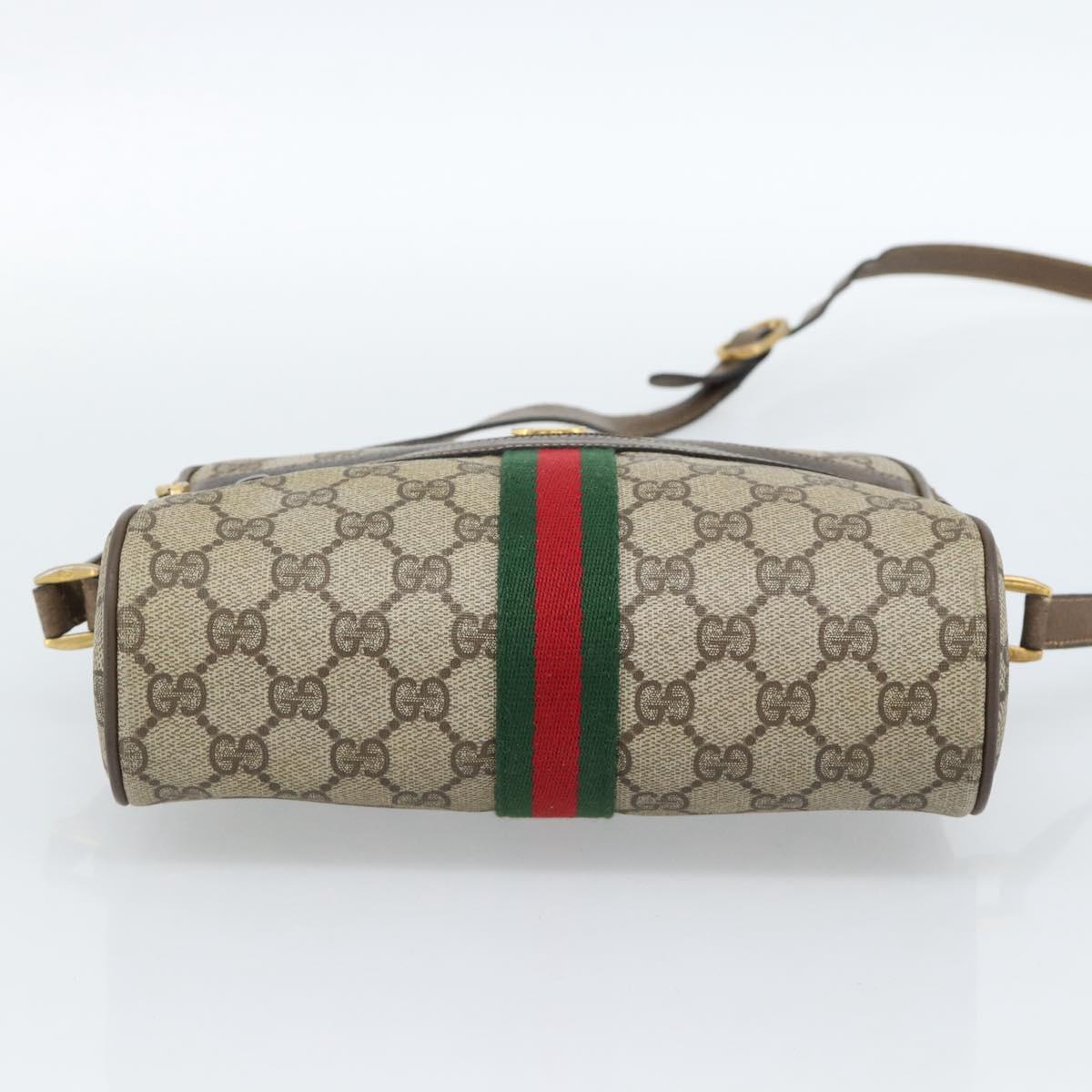 GUCCI GG Supreme Web Sherry Line Bag PVC Beige Gold 75 02 004 Auth 184518