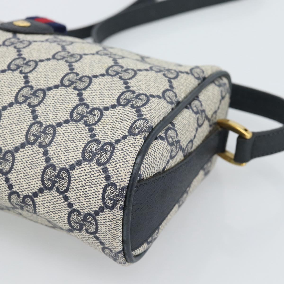 GUCCI GG Supreme Sherry Line Shoulder Bag PVC Navy Gold 89 02 018 Auth 184519