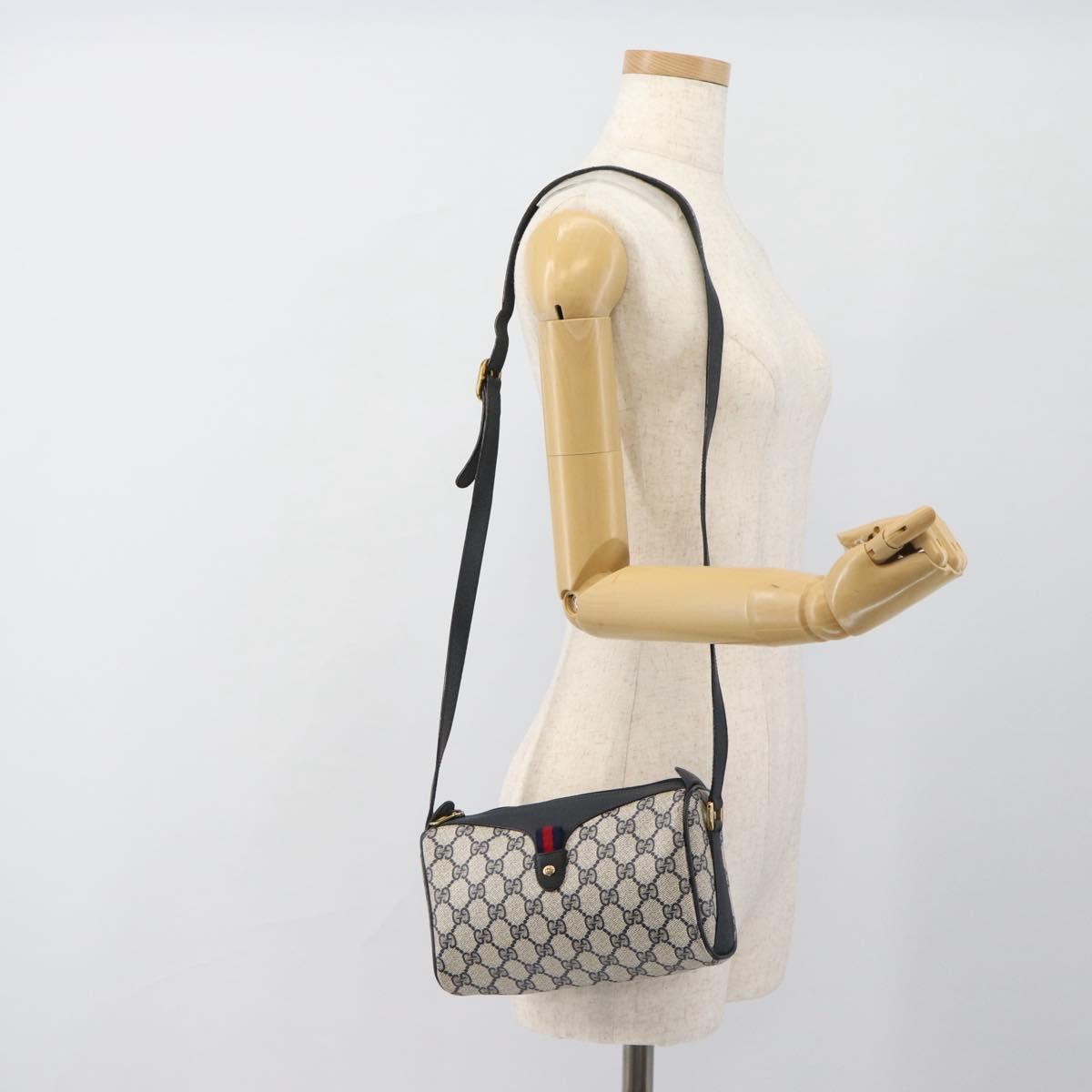 GUCCI GG Supreme Sherry Line Shoulder Bag PVC Navy Gold 89 02 018 Auth 184519