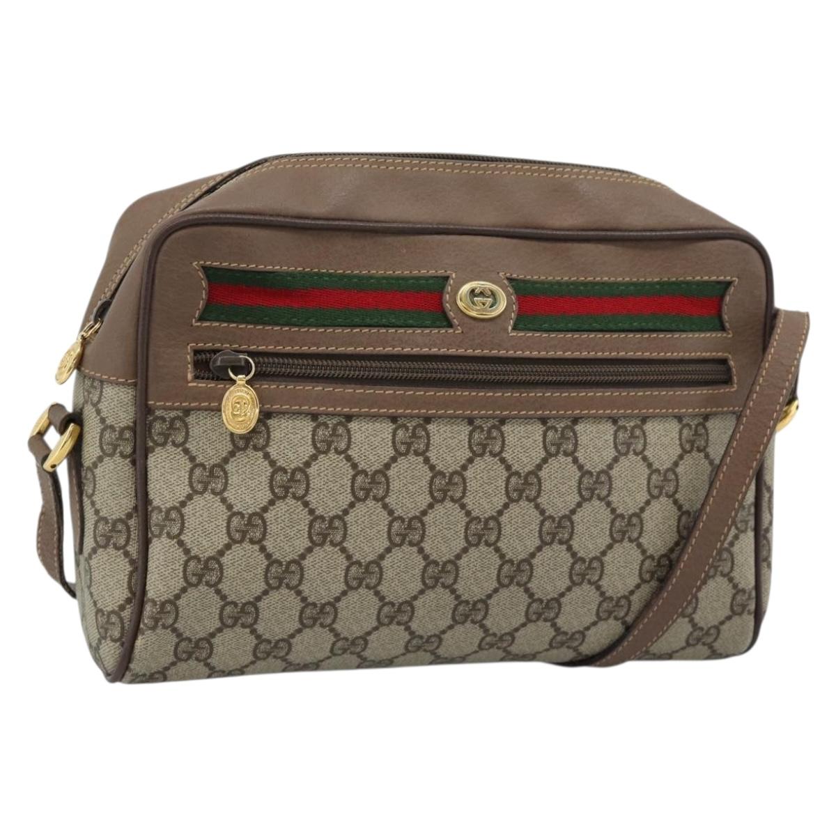 GUCCI GG Supreme Web Sherry Line Shoulder Bag Beige Gold 001 44 6472 Auth 184520