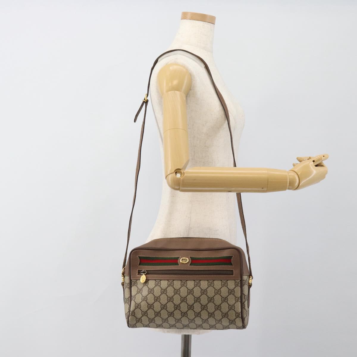 GUCCI GG Supreme Web Sherry Line Shoulder Bag Beige Gold 001 44 6472 Auth 184520