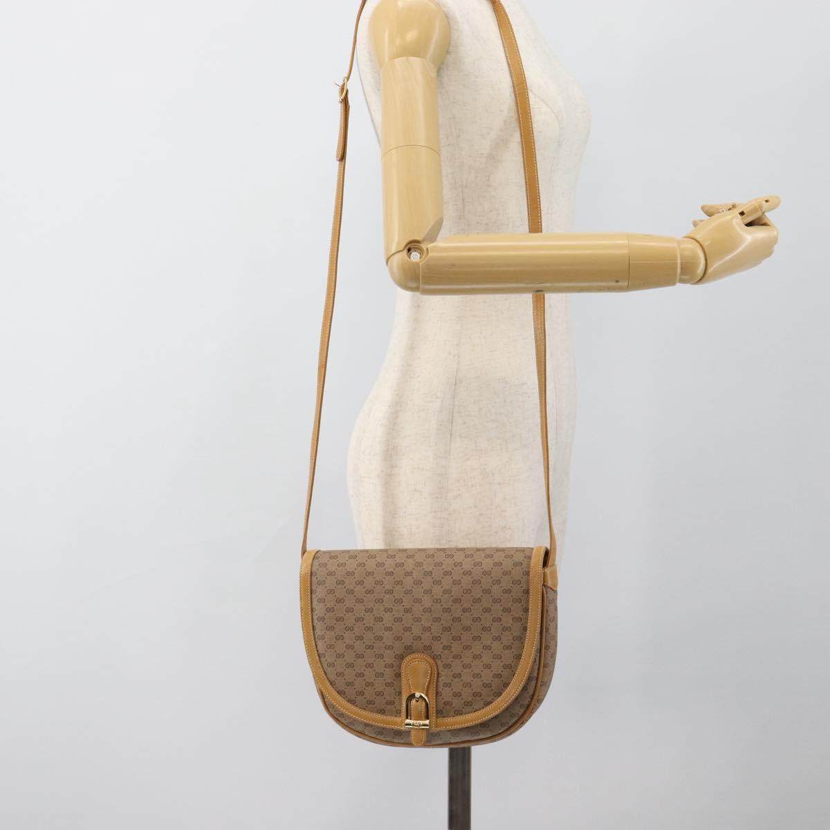 GUCCI Micro GG Supreme Shoulder Bag PVC Beige Gold Auth 184524