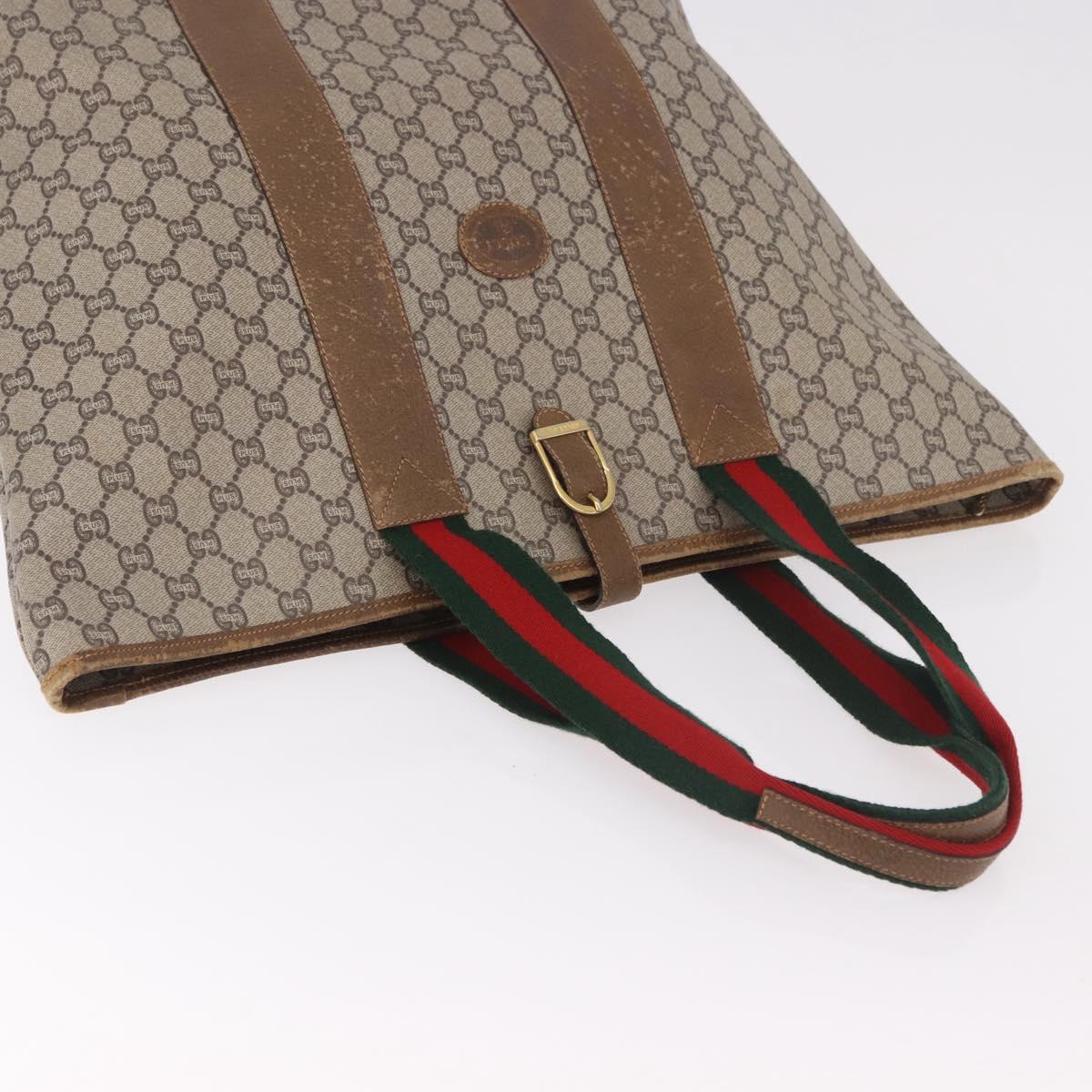 GUCCI GG Supreme Web Sherry Line Boston Bag PVC Beige Red Green Auth 184525
