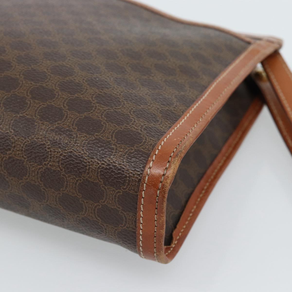CELINE Macadam Canvas Clutch Bag PVC Leather Brown Gold Auth 184528
