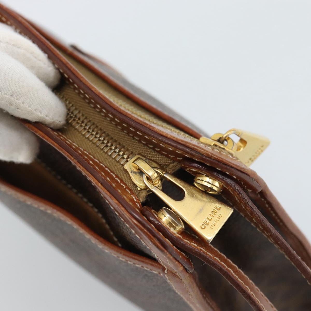 CELINE Macadam Canvas Clutch Bag PVC Leather Brown Gold Auth 184528