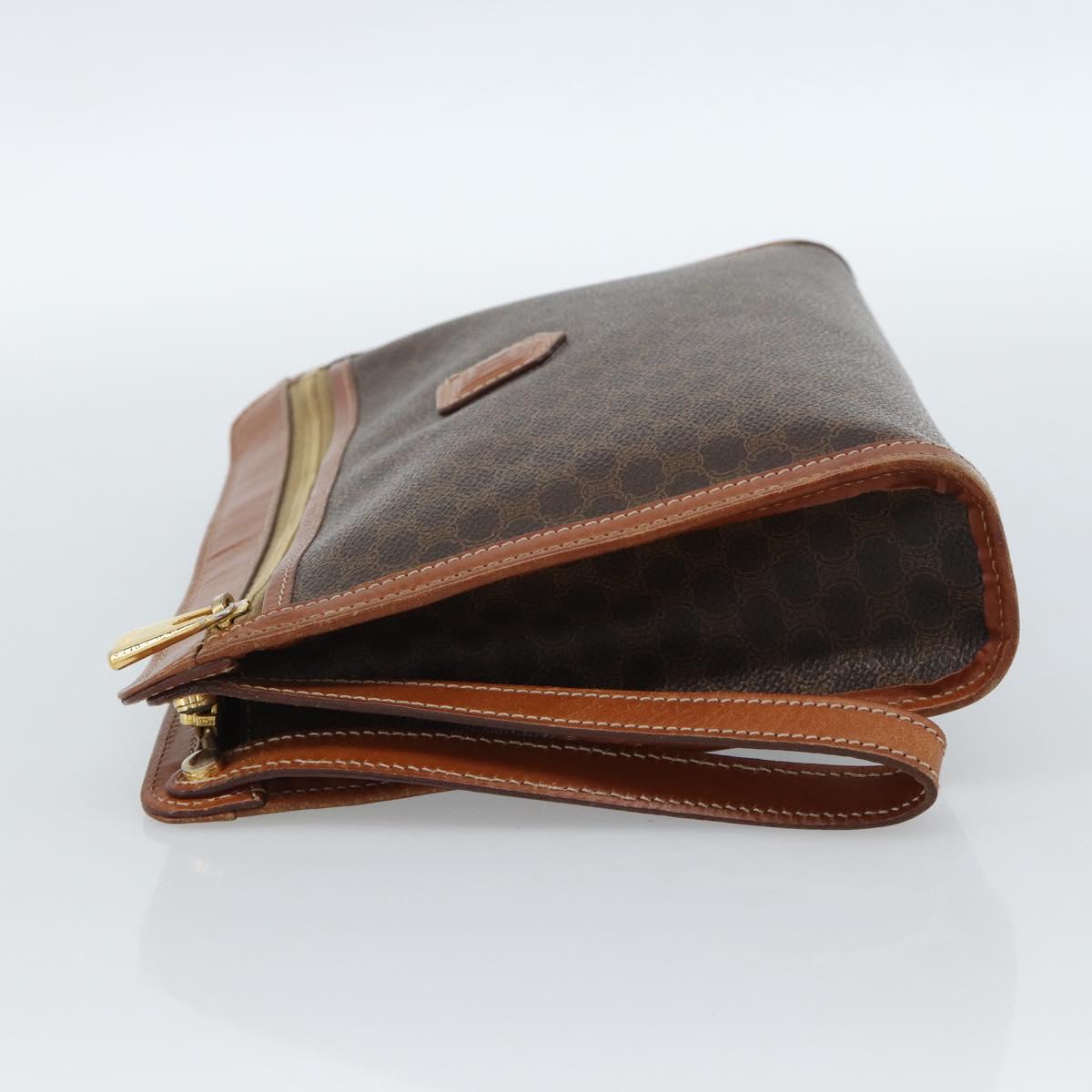 CELINE Macadam Canvas Clutch Bag PVC Leather Brown Gold Auth 184528