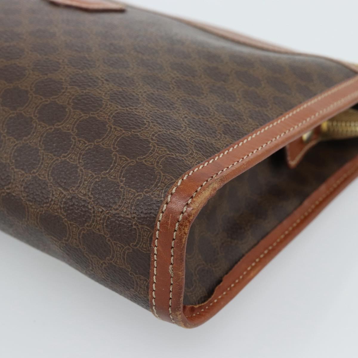 CELINE Macadam Canvas Clutch Bag PVC Leather Brown Gold Auth 184528
