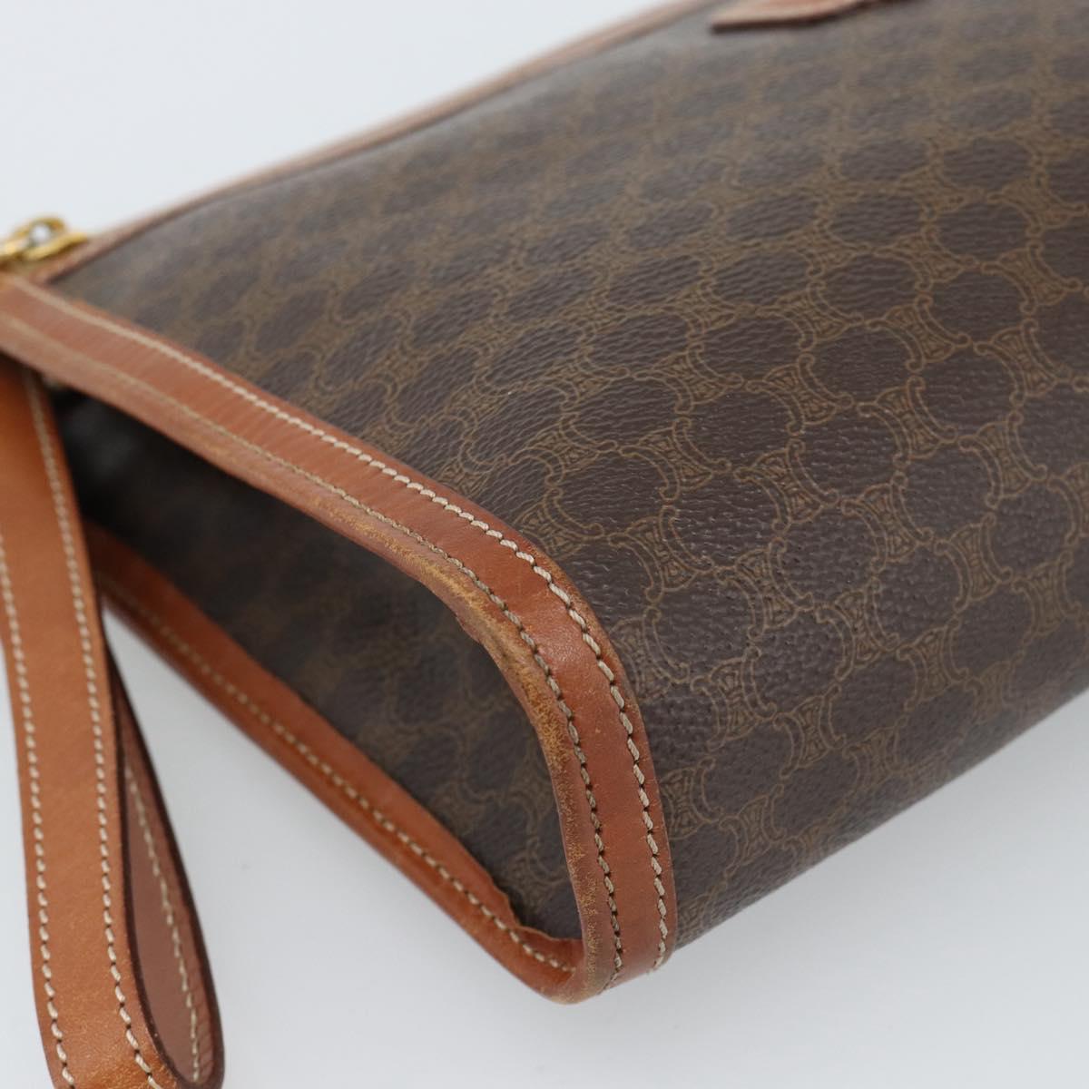CELINE Macadam Canvas Clutch Bag PVC Leather Brown Gold Auth 184528