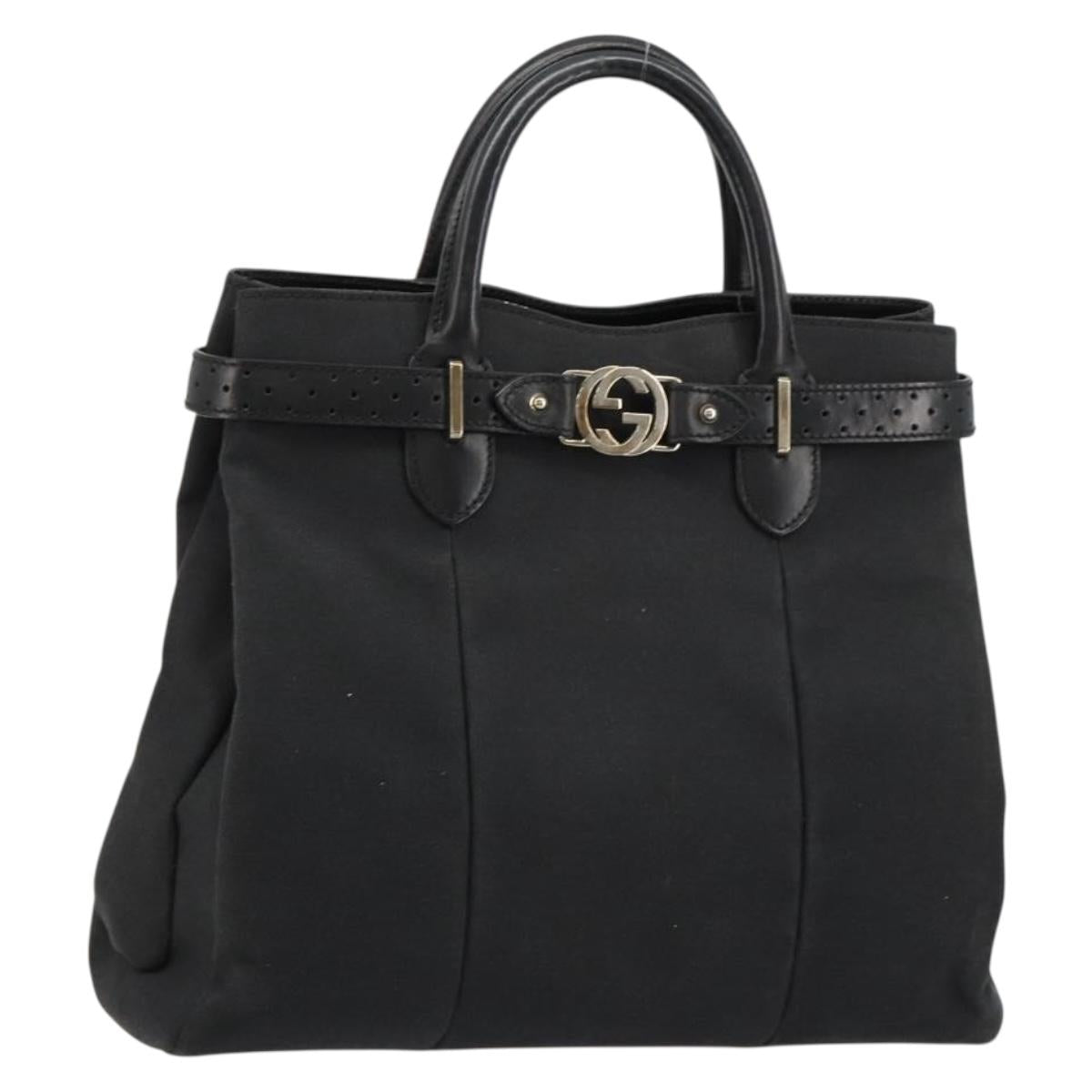 GUCCI Canvas Tote Bag Black Gold 114888 Auth 184529