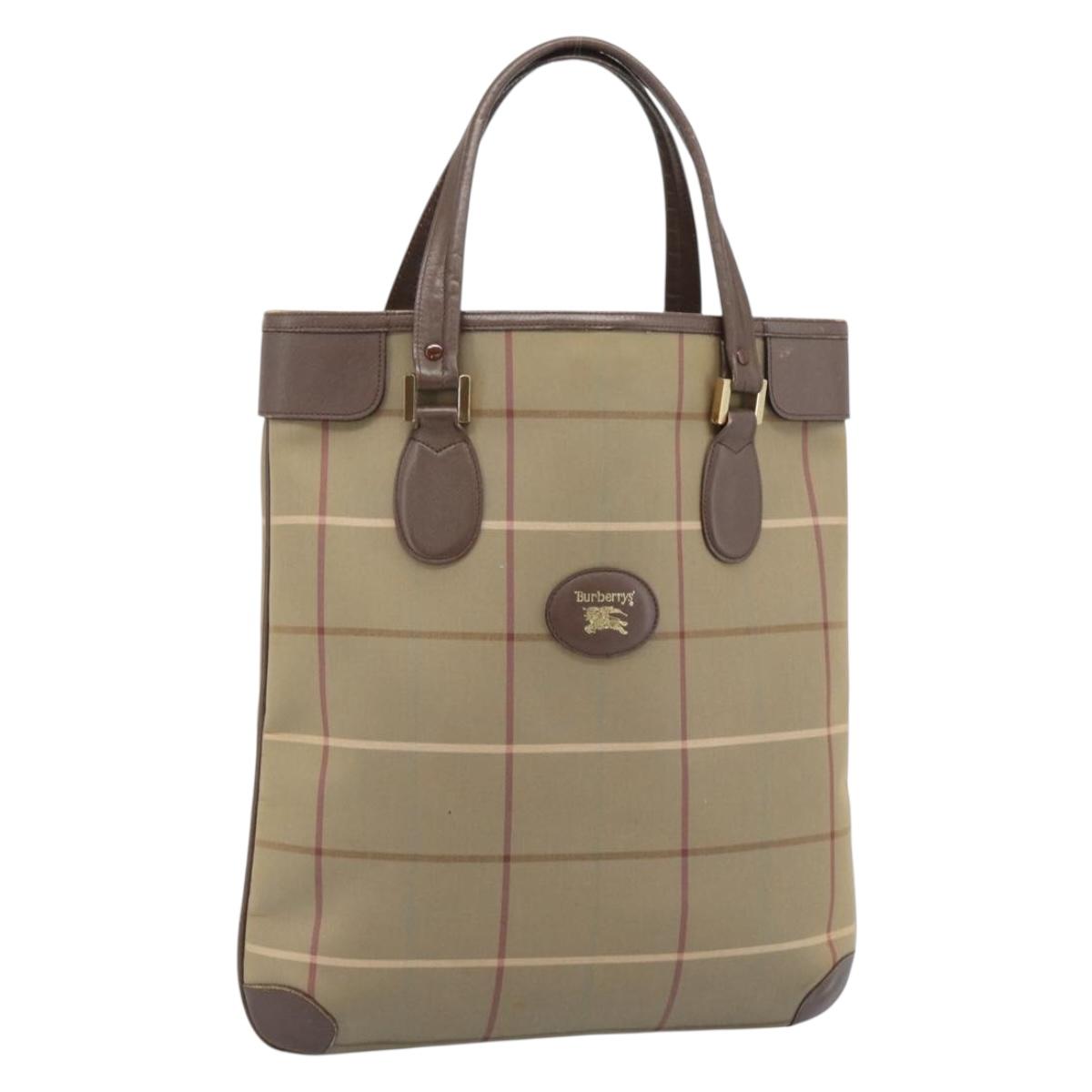 Burberrys Nova Check Tote Bag Canvas Beige Gold Auth 184530