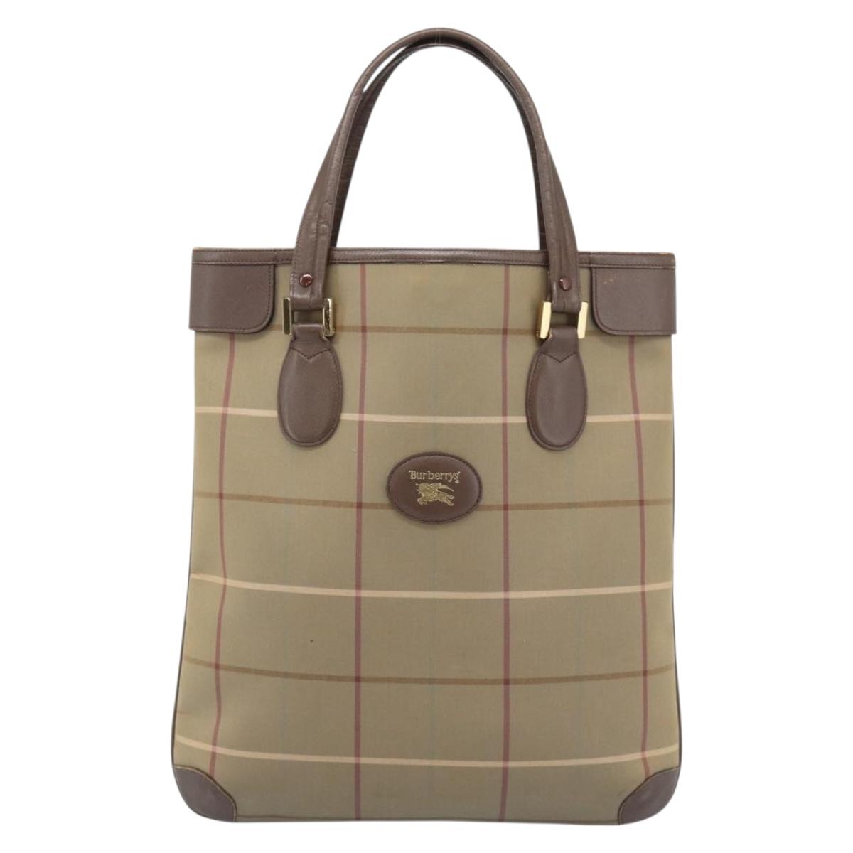 Burberrys Nova Check Tote Bag Canvas Beige Gold Auth 184530