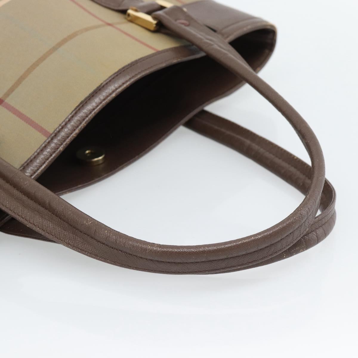 Burberrys Nova Check Tote Bag Canvas Beige Gold Auth 184530