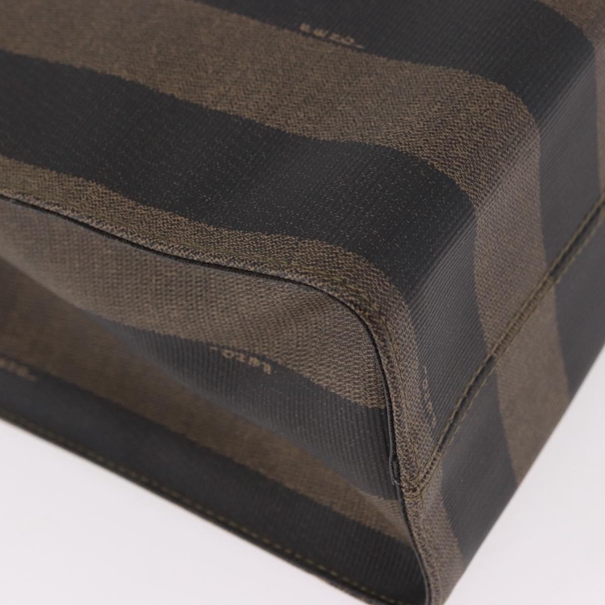 FENDI Pecan Canvas Tote Bag PVC Brown Black Auth 184531A
