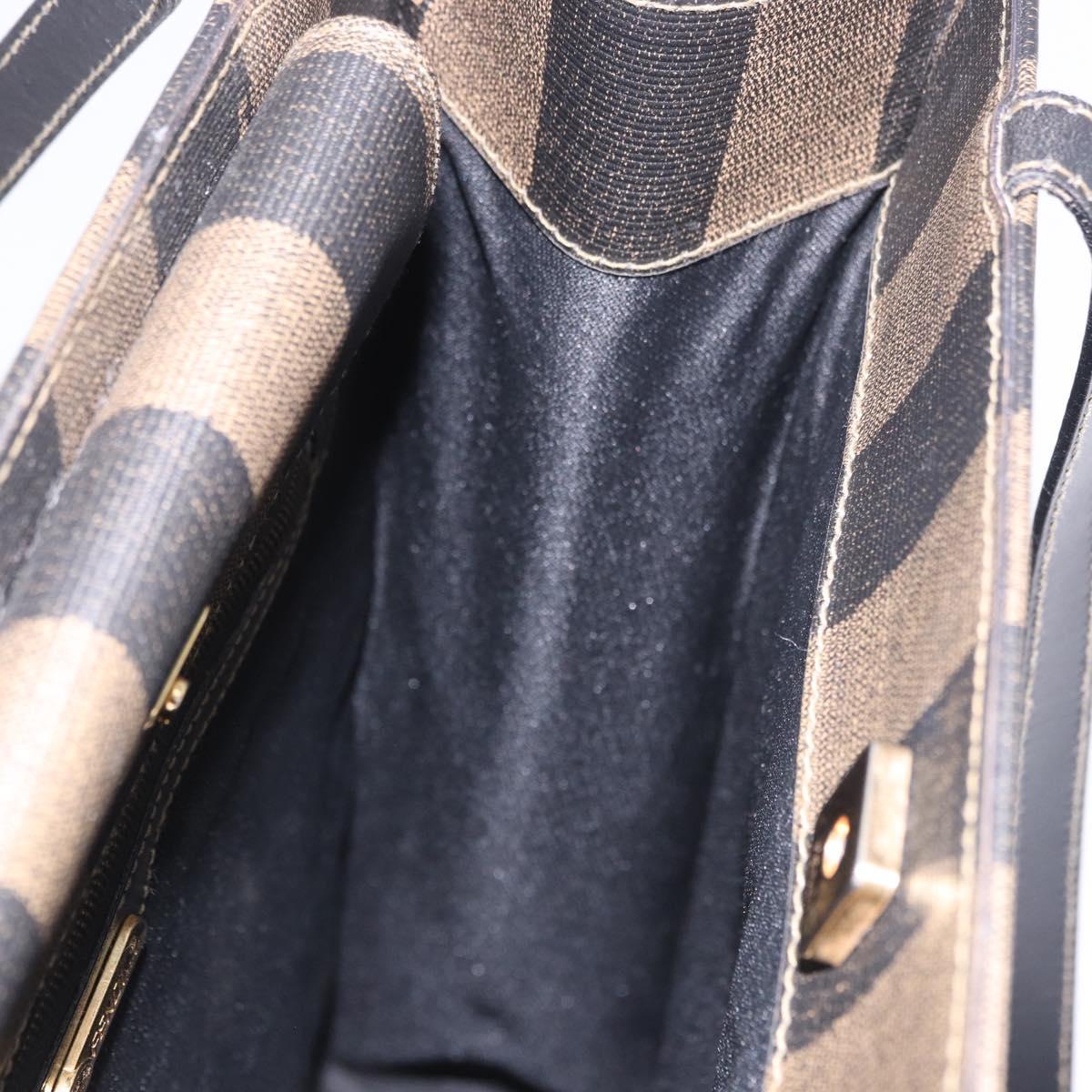 FENDI Pecan Canvas Tote Bag PVC Brown Black Auth 184531A