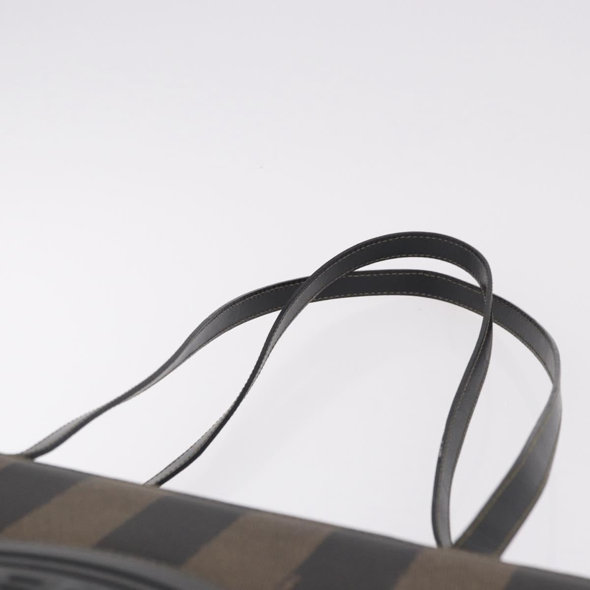 FENDI Pecan Canvas Tote Bag PVC Brown Black Auth 184531A
