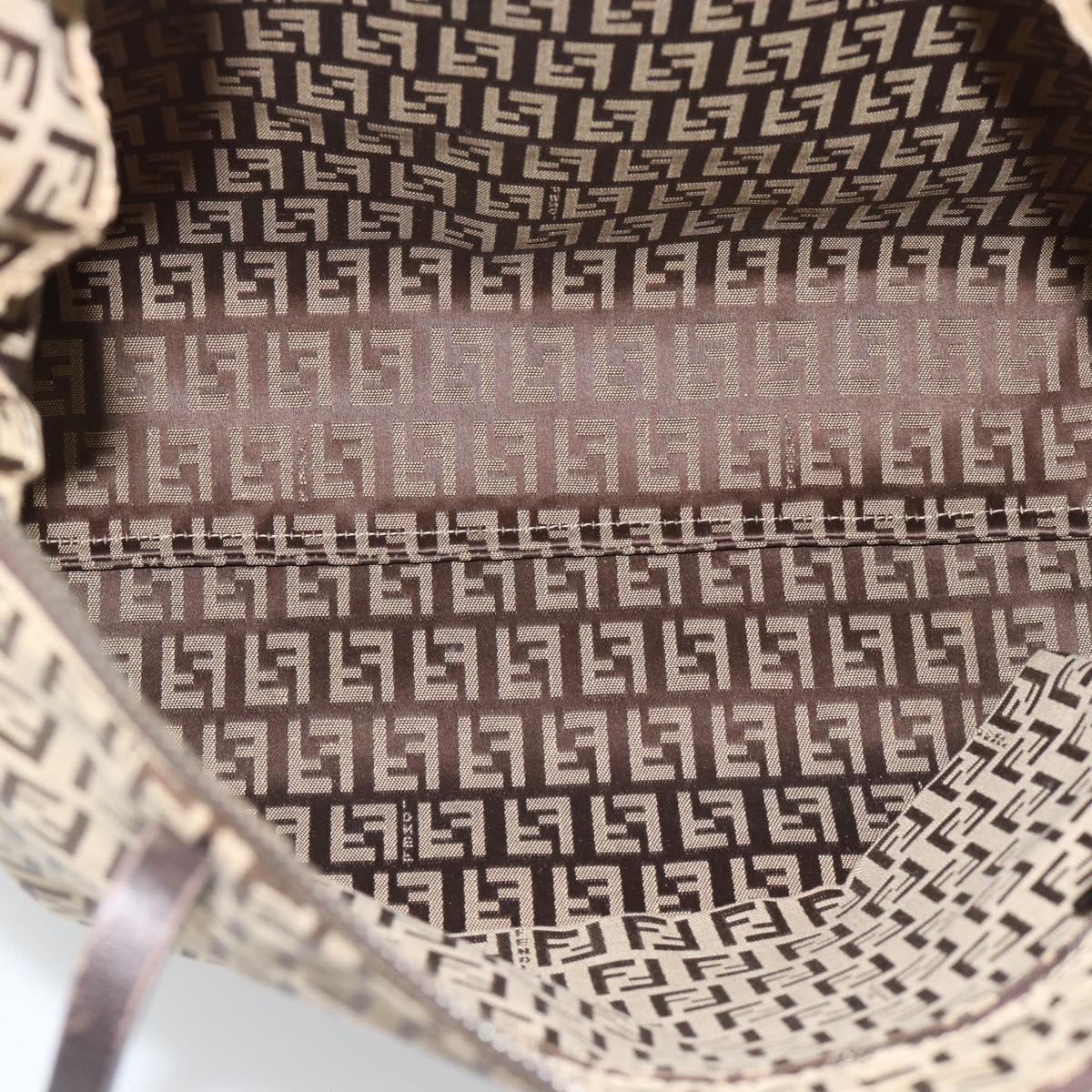 FENDI Zucchino Canvas Hand Bag Beige Silver Auth 184532