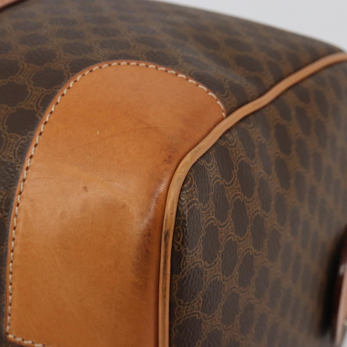 CELINE Macadam Canvas Boston Bag PVC Leather Brown Gold Auth 184535A