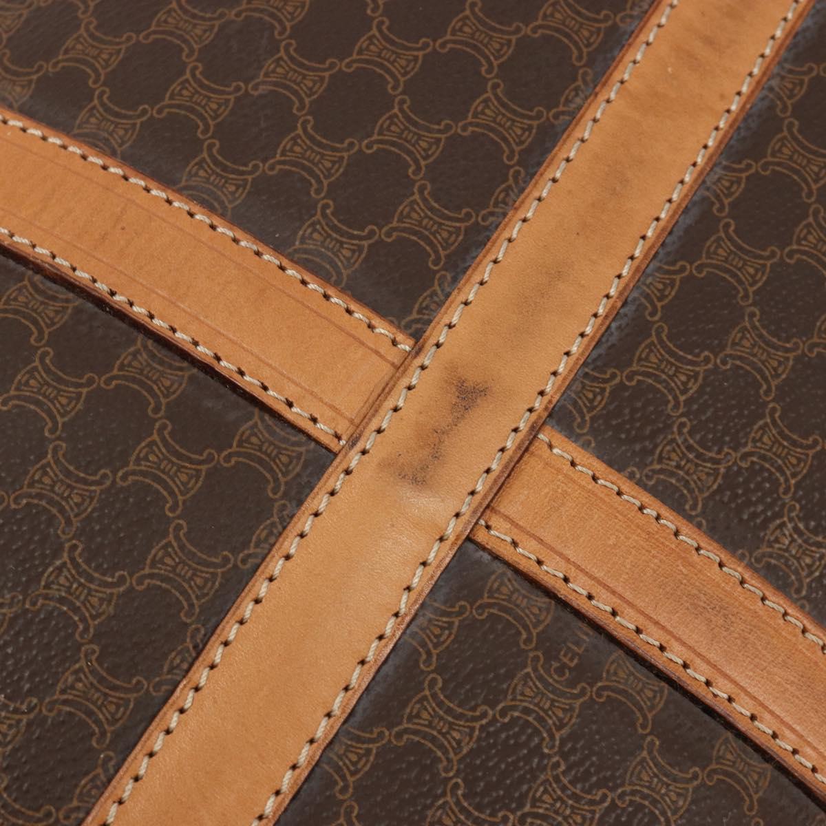 CELINE Macadam Canvas Boston Bag PVC Leather Brown Gold Auth 184535A