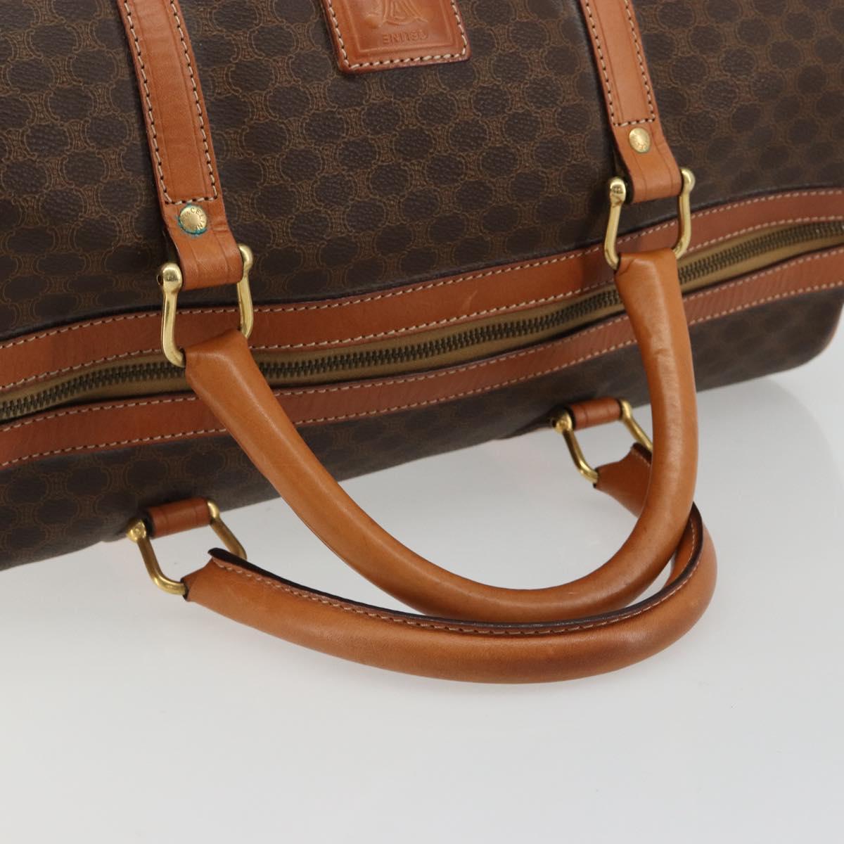 CELINE Macadam Canvas Boston Bag PVC Leather Brown Gold Auth 184535A