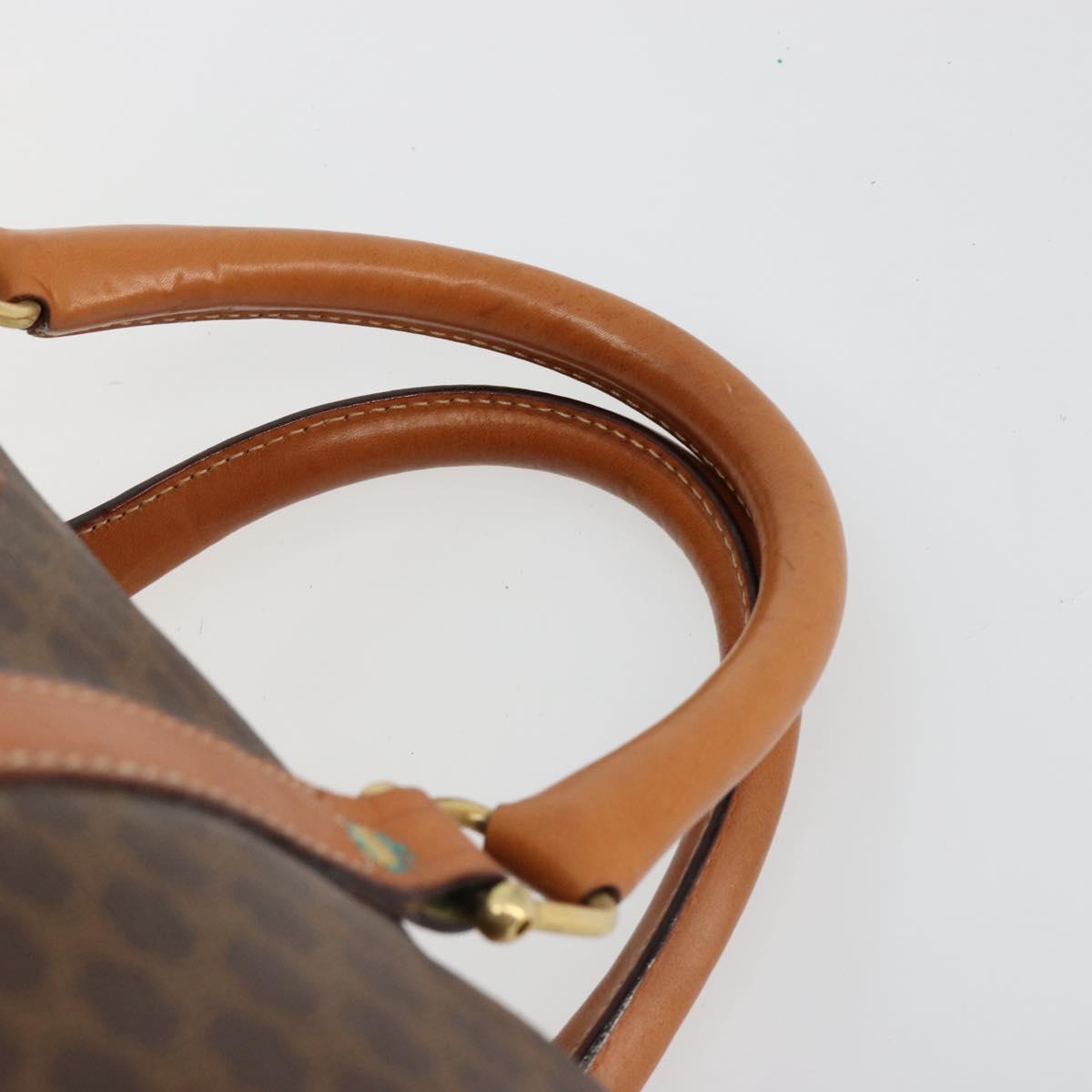 CELINE Macadam Canvas Boston Bag PVC Leather Brown Gold Auth 184535A