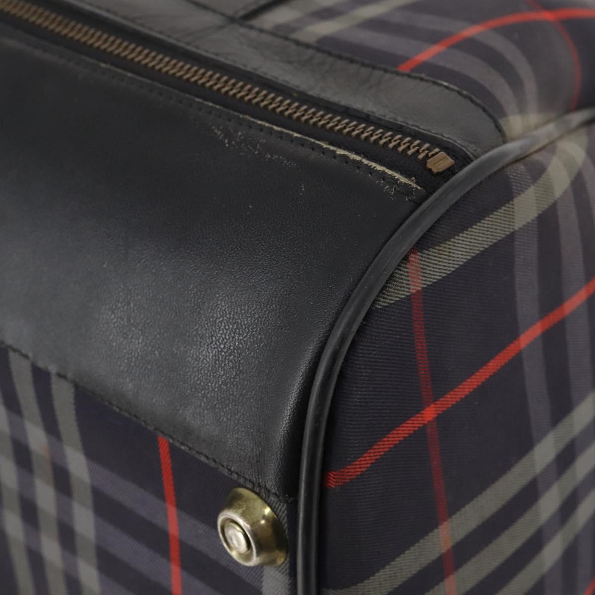 Burberrys Nova Check Boston Bag Canvas Navy Gold Auth 184536