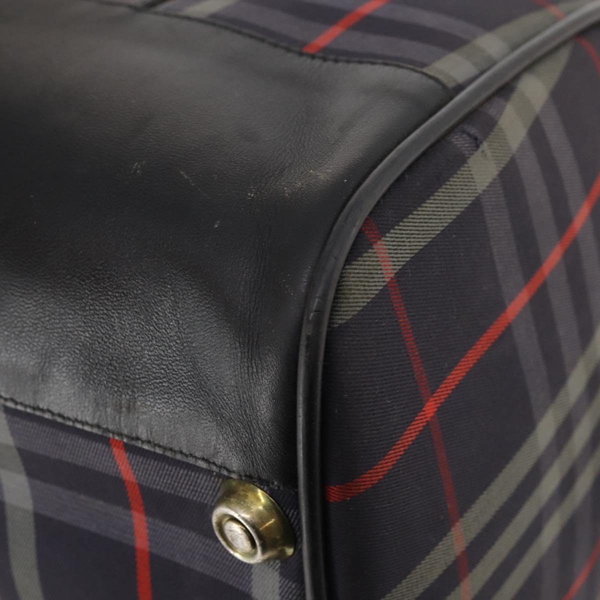 Burberrys Nova Check Boston Bag Canvas Navy Gold Auth 184536