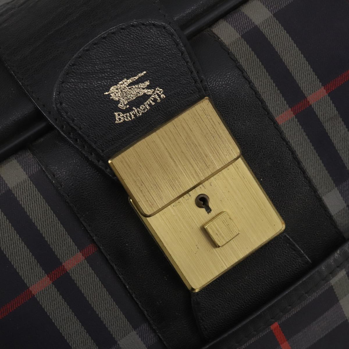 Burberrys Nova Check Boston Bag Canvas Navy Gold Auth 184536