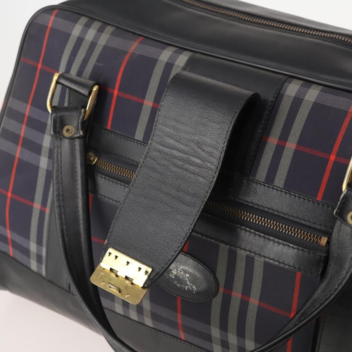 Burberrys Nova Check Boston Bag Canvas Navy Gold Auth 184536