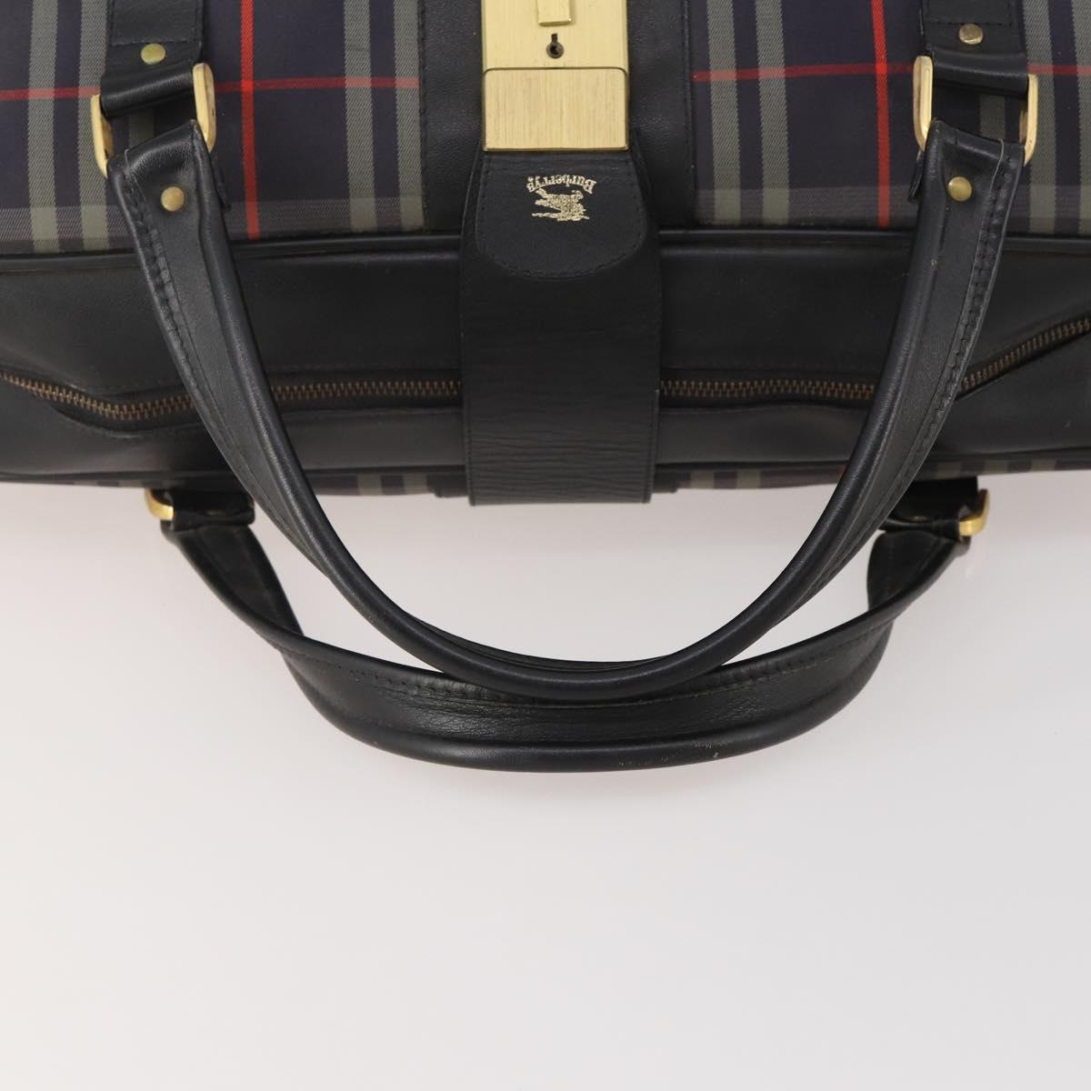 Burberrys Nova Check Boston Bag Canvas Navy Gold Auth 184536