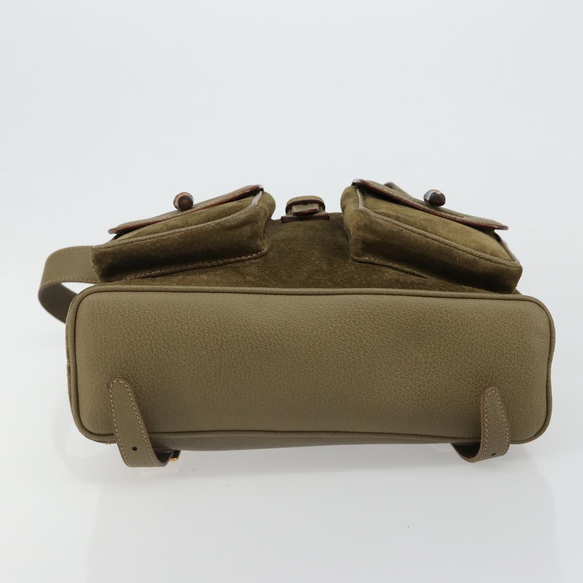 GUCCI Backpack Suede Khaki Gold 003 2058 0016 Auth 184537A