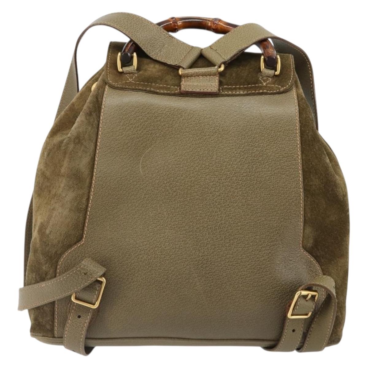 GUCCI Backpack Suede Khaki Gold 003 2058 0016 Auth 184537A