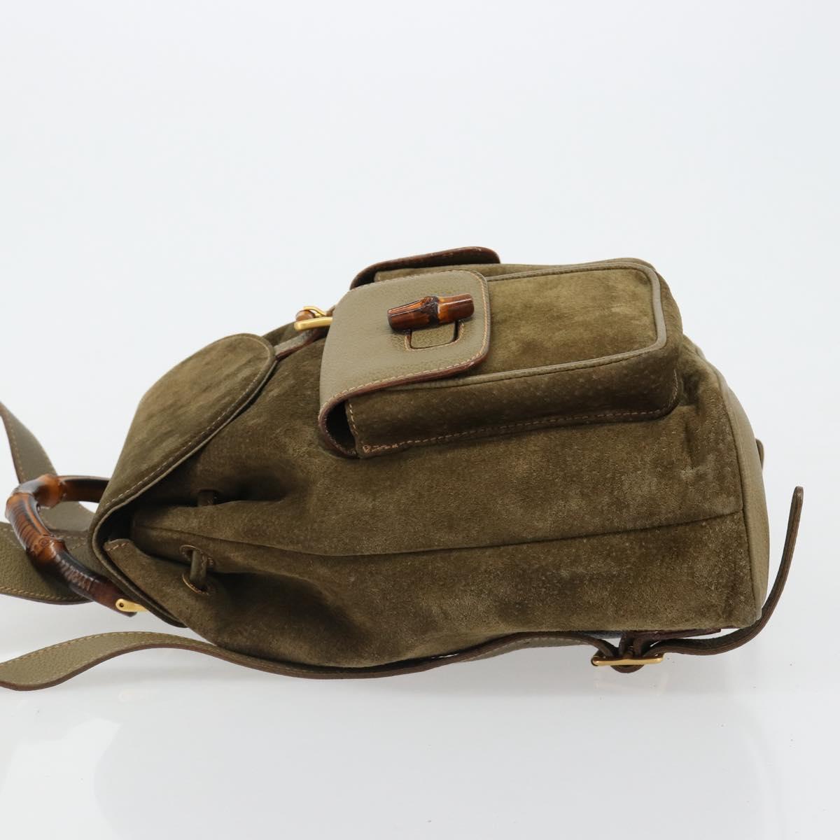 GUCCI Backpack Suede Khaki Gold 003 2058 0016 Auth 184537A