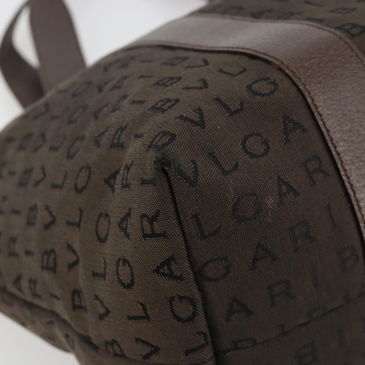 BVLGARI Logo Mania Tote Bag Canvas Brown Silver Auth 184540