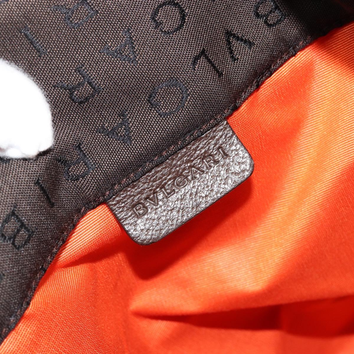 BVLGARI Logo Mania Tote Bag Canvas Brown Silver Auth 184540