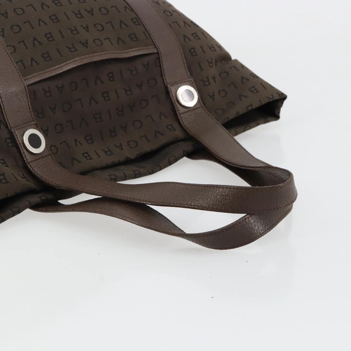 BVLGARI Logo Mania Tote Bag Canvas Brown Silver Auth 184540