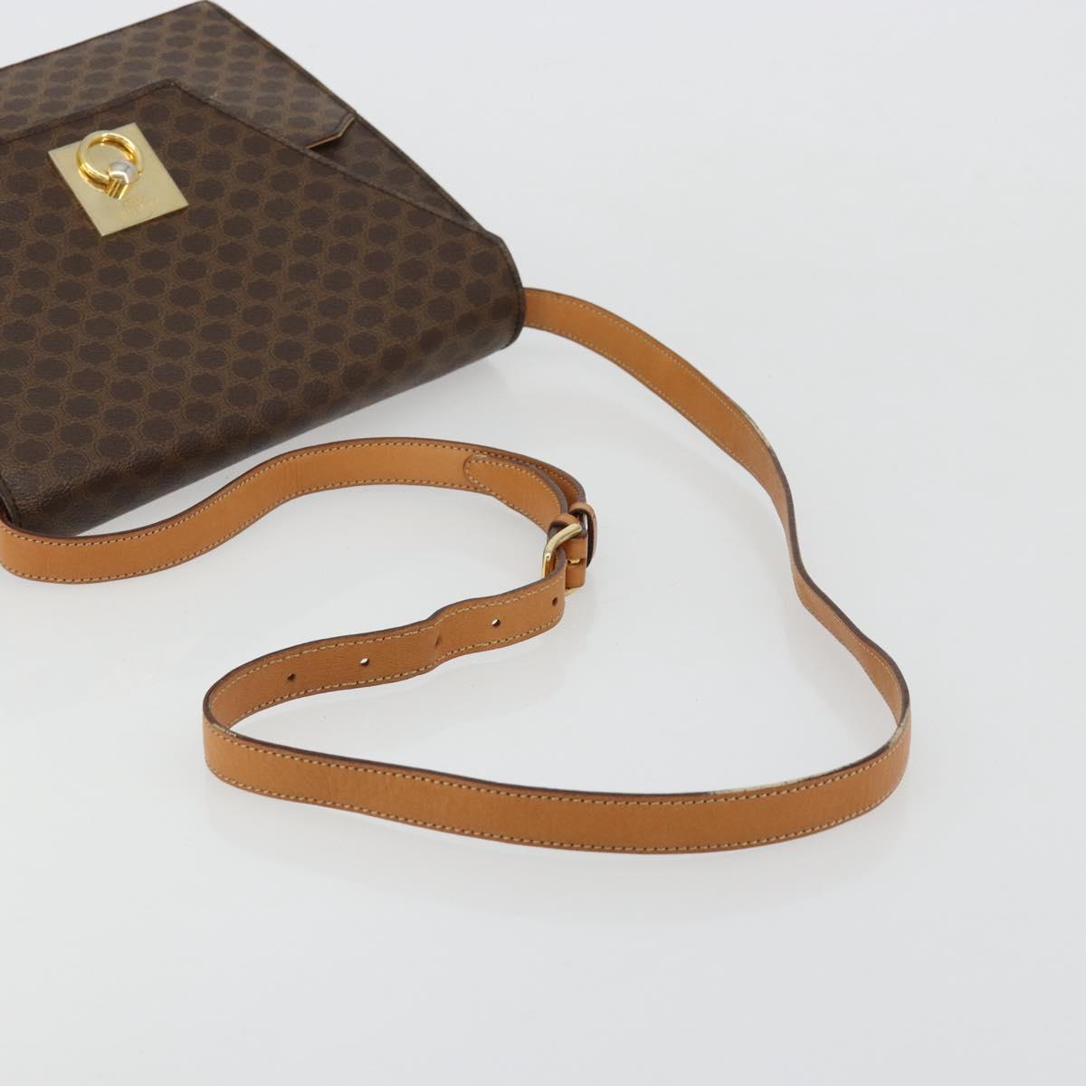 CELINE Macadam Canvas Shoulder Bag PVC Leather Brown Gold Auth 184541
