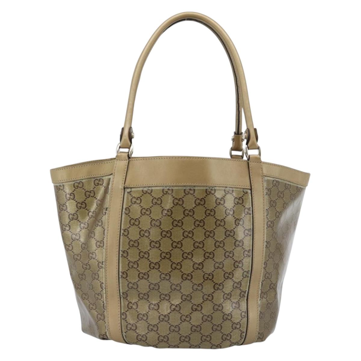GUCCI GG Crystal Abbey Tote Bag Coated Canvas Gold 211982 Auth 184542