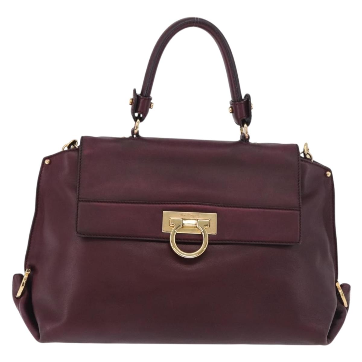 Salvatore Ferragamo Sofia Gancini Hand Bag Leather 2way Purple Gold Auth 184543