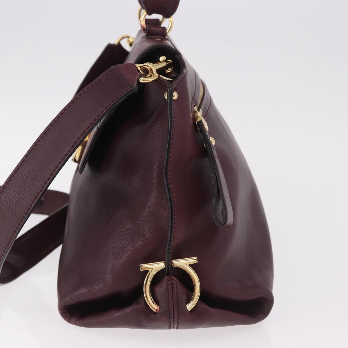 Salvatore Ferragamo Sofia Gancini Hand Bag Leather 2way Purple Gold Auth 184543