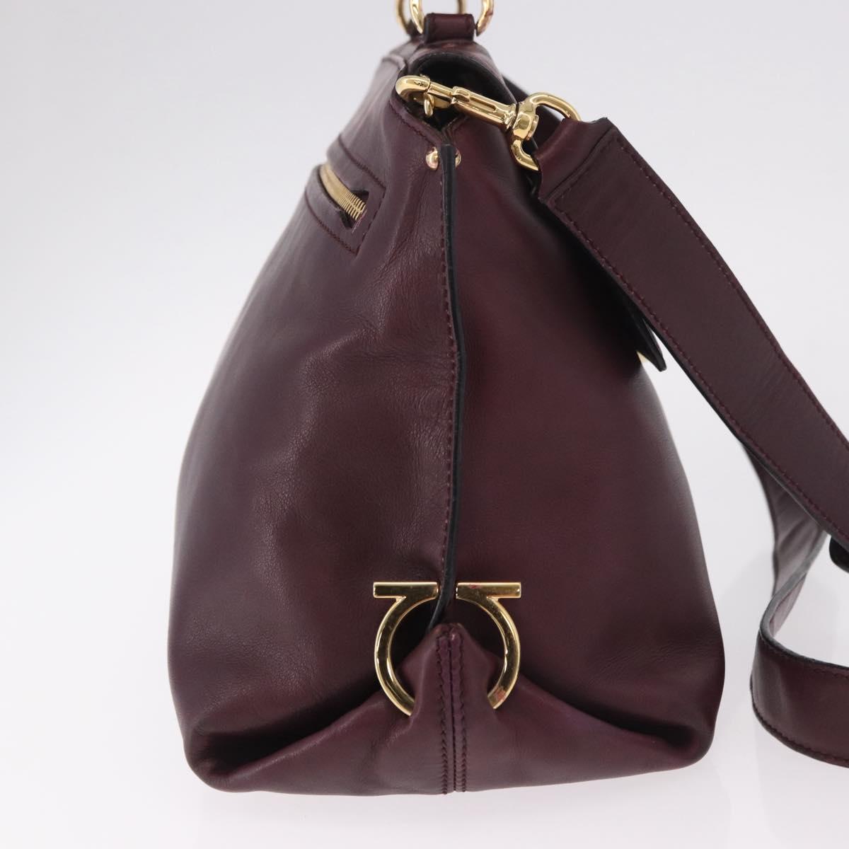 Salvatore Ferragamo Sofia Gancini Hand Bag Leather 2way Purple Gold Auth 184543